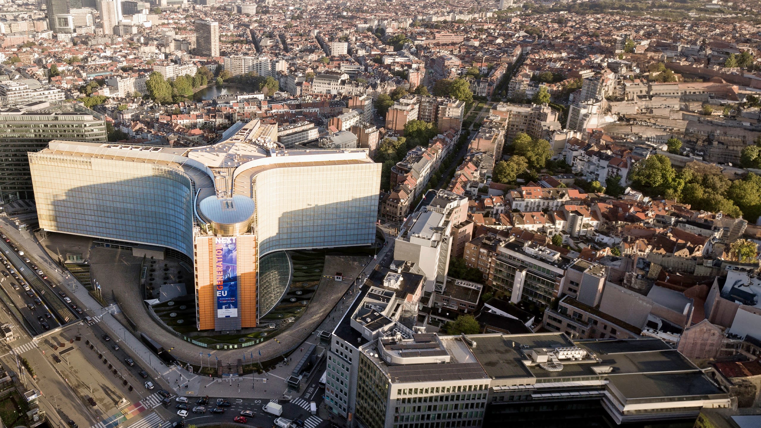 Aerial view of the European Commission headquarter building