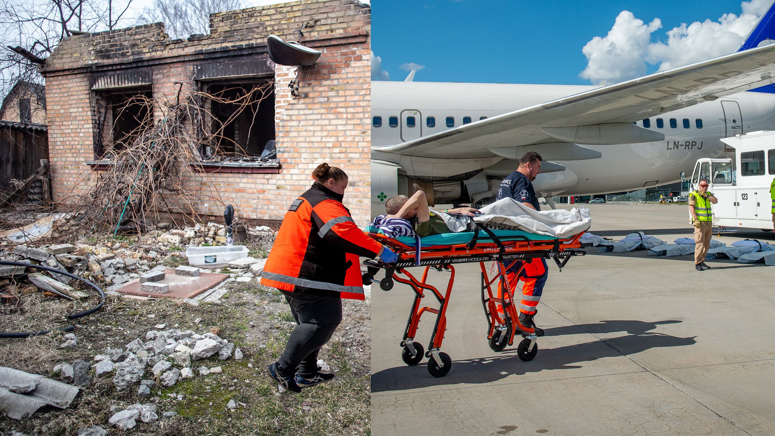 A patient is carried off on a stretcher to receive medical attention.