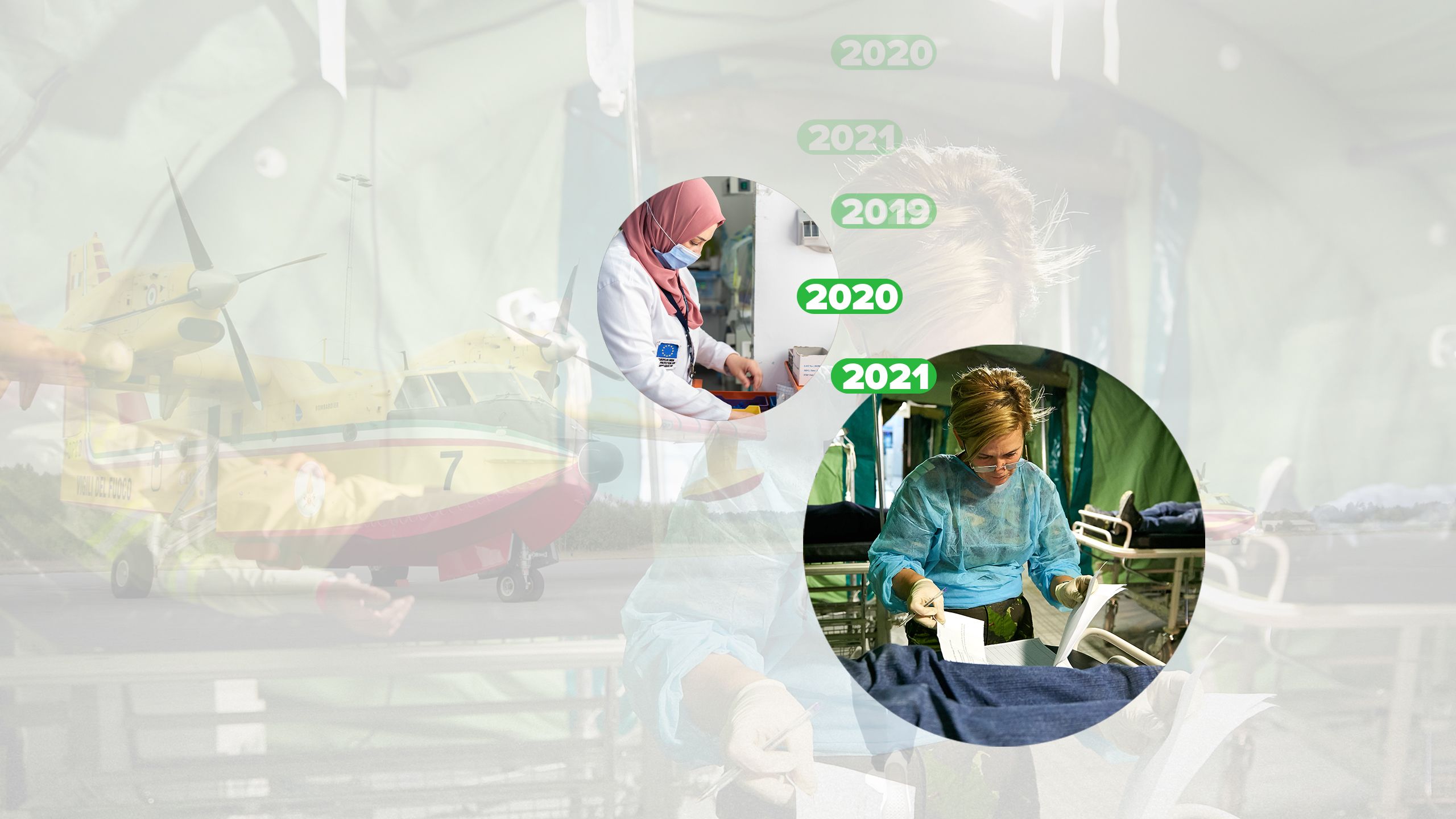 A woman wearing a lab coat works in a laboratory. A doctor treats patients.