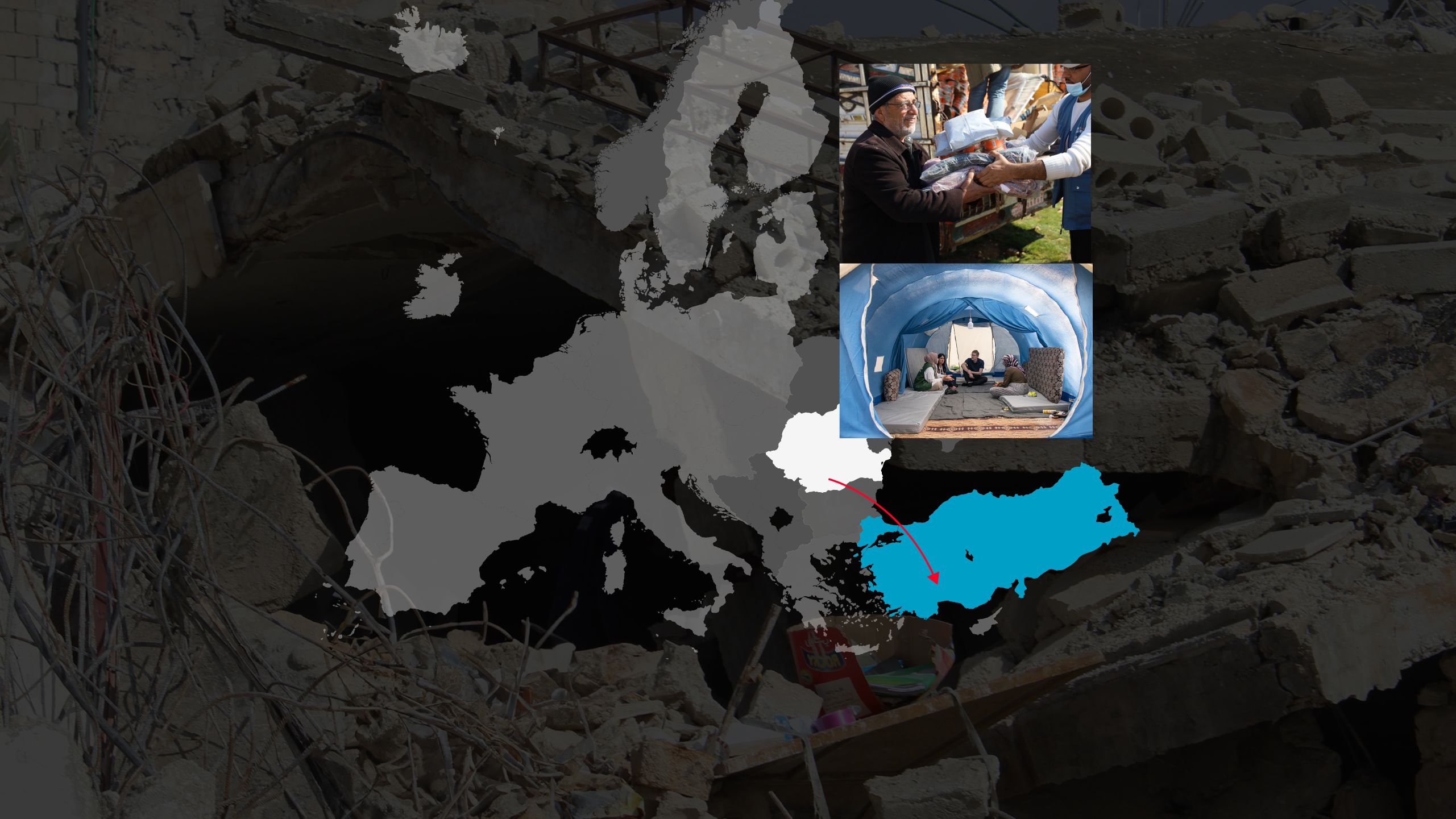 A map and photos of help from civil protection.