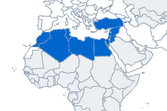 Mediterranean map highlighting countries participating in EuroMed partnership